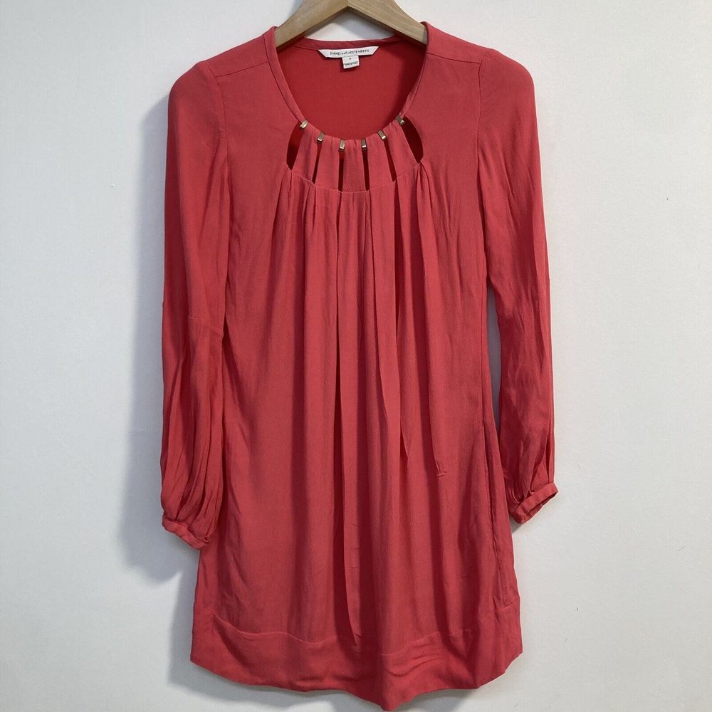 Diane von Furstenberg Size 0 Beres Long Sleeve Shift Dress Pink